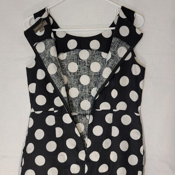 Modcoth Fever London Linen Sleeveless Midi Dress Womens 8 Polka Dot Black White - Picture 7 of 13